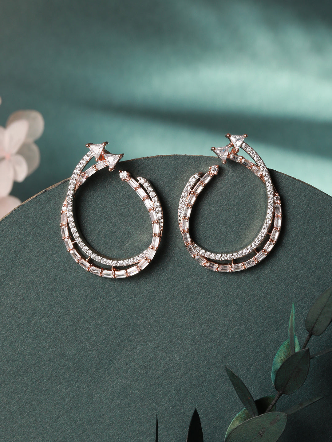 stylish party wear Rose Gold plated AD studded handcrafted Ear rings for girls & women